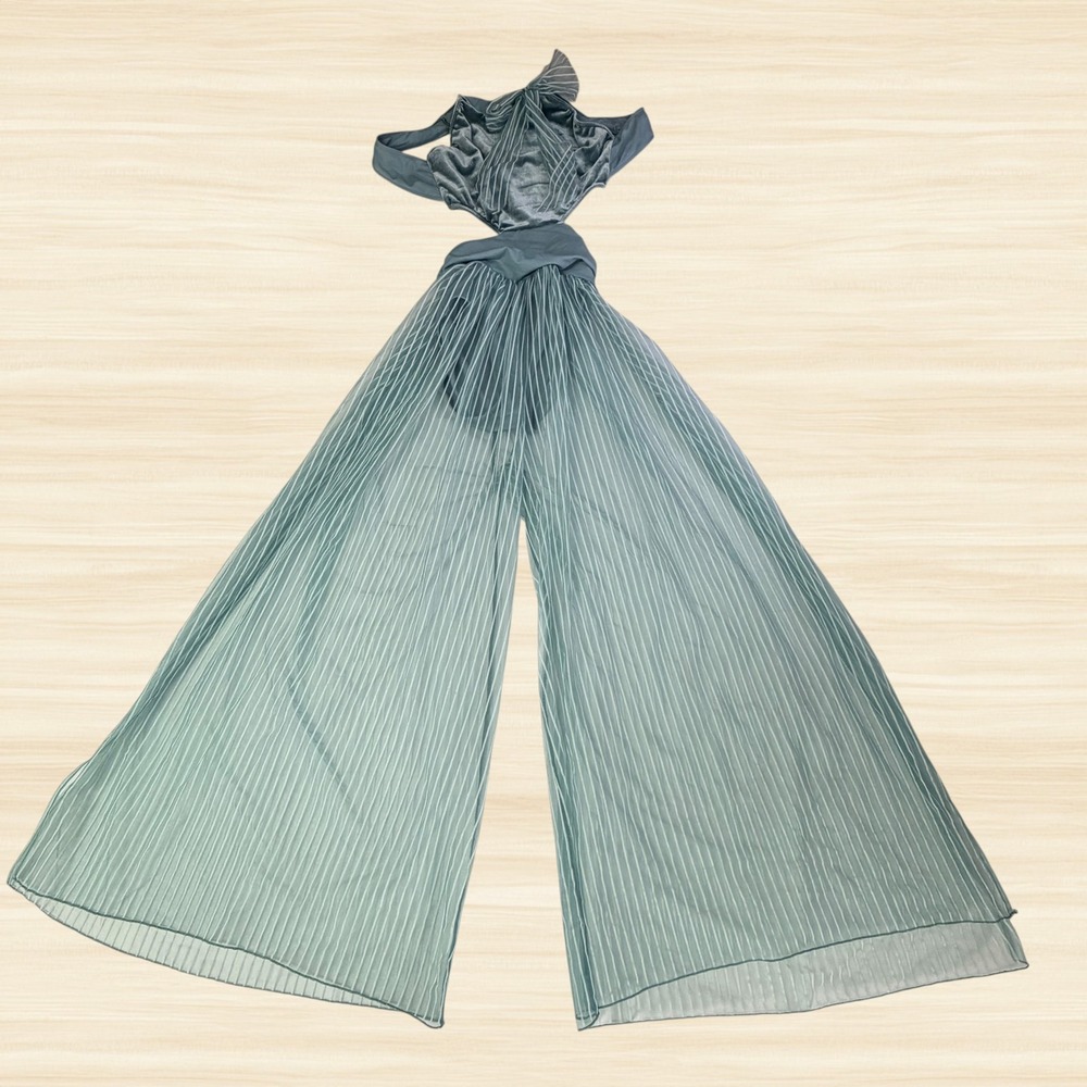 Tenth House Elemental Lyrical Dance Costume SA Sage Green Velvet Striped Sheer